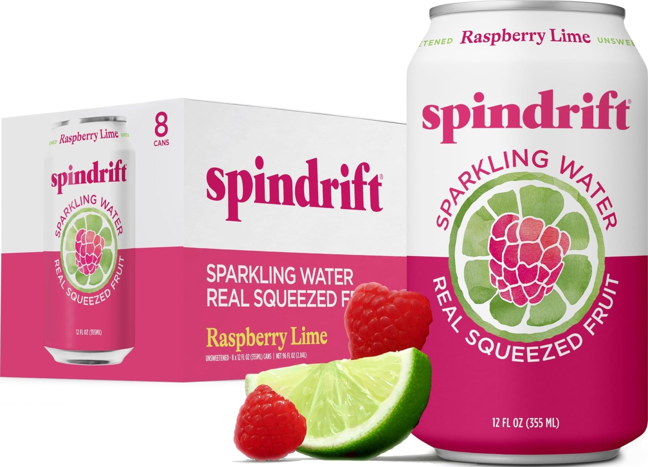 Spindrift Raspberry Lime Sparkling Water, 12 Fl. Oz. Cans (Pack of